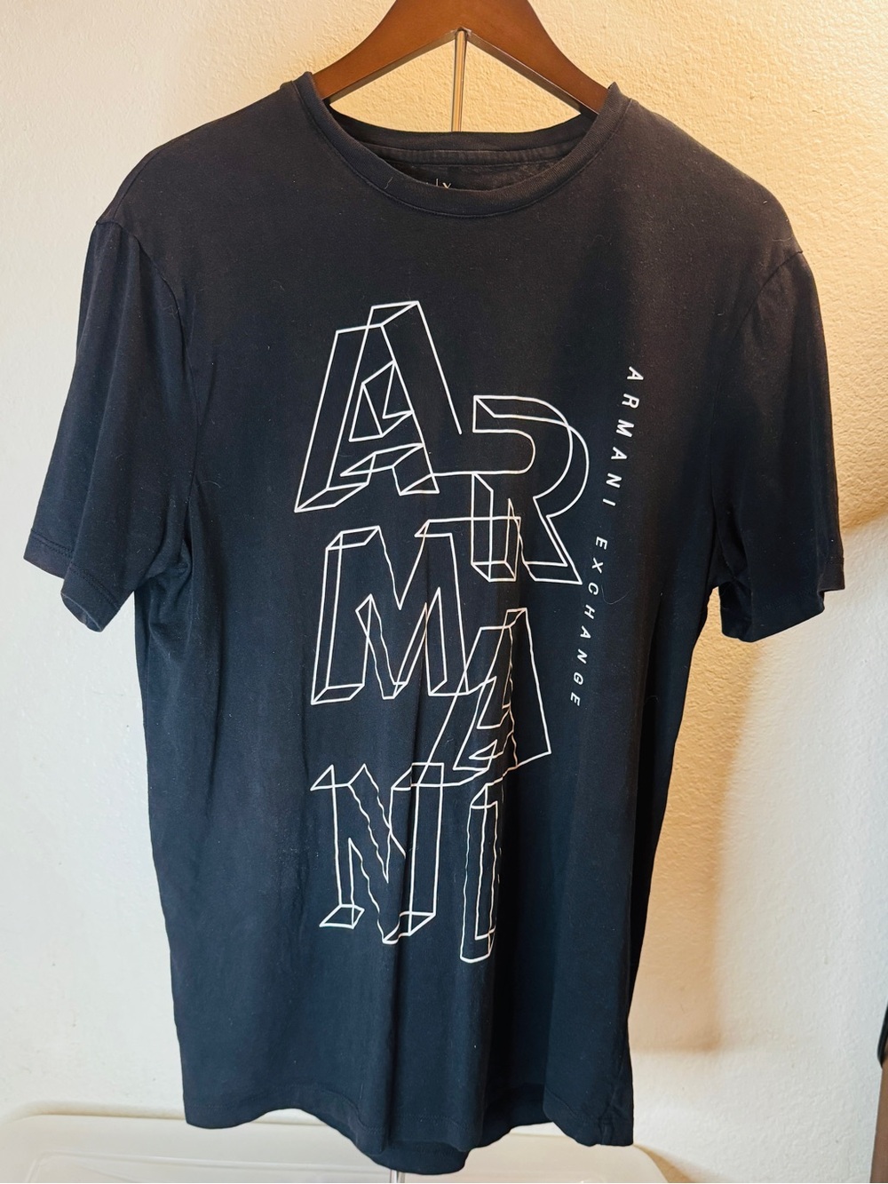 Armani Exchange Black Tee with White 3D Graphic Logo